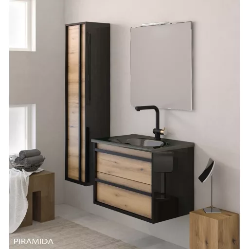 Piramida EURIDIKA OLIVA-FEKETE - fali fürdőszobabútor fekete mosdóval - 65 x 53 x 48 cm