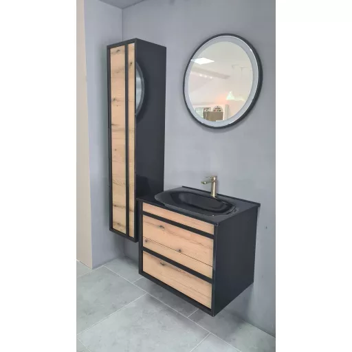 Piramida EURIDIKA OLIVA-FEKETE - fali fürdőszobabútor fekete mosdóval - 65 x 53 x 48 cm