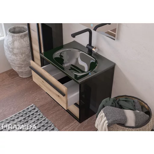 Piramida EURIDIKA OLIVA-FEKETE - fali fürdőszobabútor fekete mosdóval - 65 x 53 x 48 cm