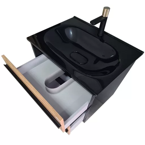 Piramida EURIDIKA OLIVA-FEKETE - fali fürdőszobabútor fekete mosdóval - 65 x 53 x 48 cm