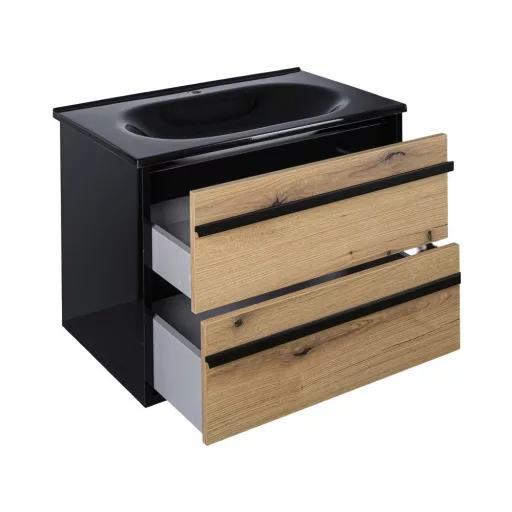 Piramida EURIDIKA OLIVA-FEKETE - fali fürdőszobabútor fekete mosdóval - 75 x 53 x 48 cm