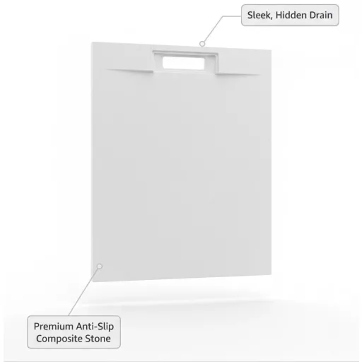 Zuhanytálca - kőhatású, strukturált pala - kompozit ásvány - Viva ES - matt fehér - 80 x 100 x 3 cm