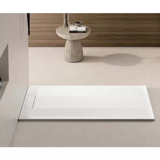 Zuhanytálca - kőhatású, strukturált pala - kompozit ásvány - Viva ES - matt fehér - 80 x 100 x 3 cm