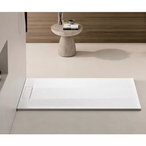 Zuhanytálca - kőhatású, strukturált pala - kompozit ásvány - Viva ES - matt fehér - 80 x 120 x 3 cm