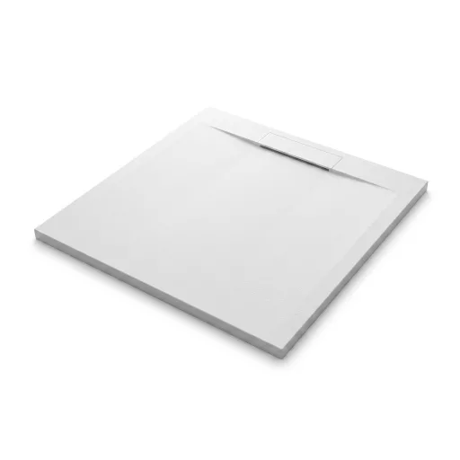 Zuhanytálca - kőhatású, strukturált pala - kompozit ásvány - Viva ES - matt fehér - 90 x 90 x 3 cm