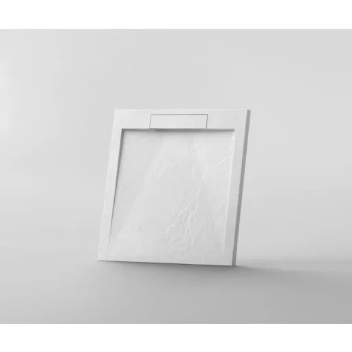 Zuhanytálca - kőhatású, strukturált pala - kompozit ásvány - Viva ES - matt fehér - 90 x 90 x 3 cm