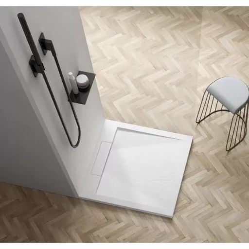 Zuhanytálca - kőhatású, strukturált pala - kompozit ásvány - Viva ES - matt fehér - 90 x 90 x 3 cm