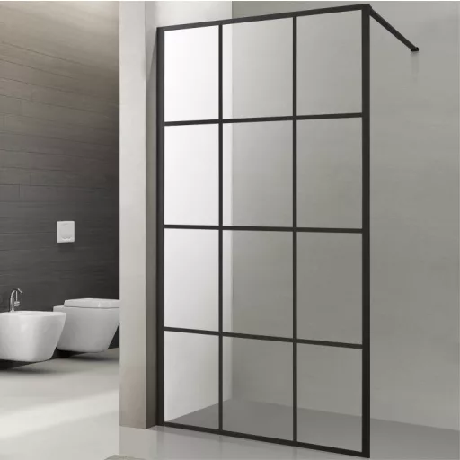 Viva AQUA Max WALK IN Zuhanyfal - FEKETE mintás - FEKETE profil - 8 mm NANO üveg - 100 x 200 cm