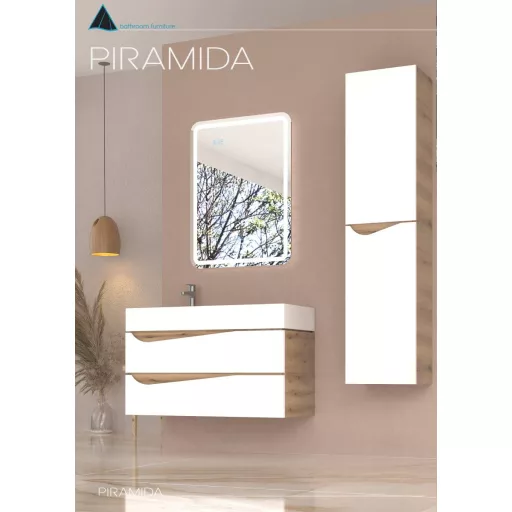 Piramida EURIDIKA fali fürdőszobabútor - műmárvány mosdóval -2 fiókos - ALPINFEHÉR-TÖLGY - 90 x 41 x 56 cm