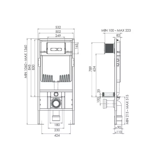 CeraStyle NIL WC öblítőtartály fali wc-hez - falsík alatti - dupla öblítésű 3/6 l