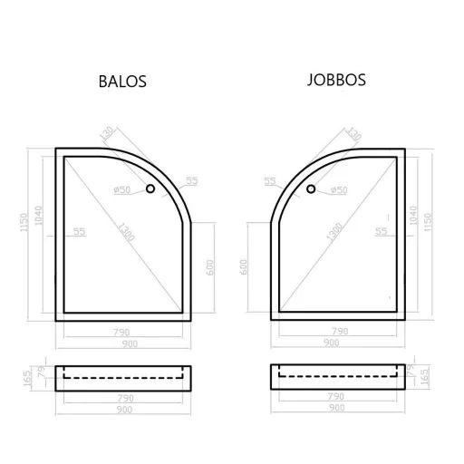 Favorit HEDO zuhanytálca íves aszimmetrikus BAL - szaniter akril - 115 x 90 cm