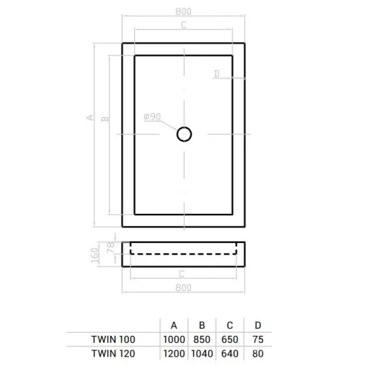 Favorit TWIN zuhanytálca szögletes aszimmetrikus - szaniter akril - 120 x 80 cm