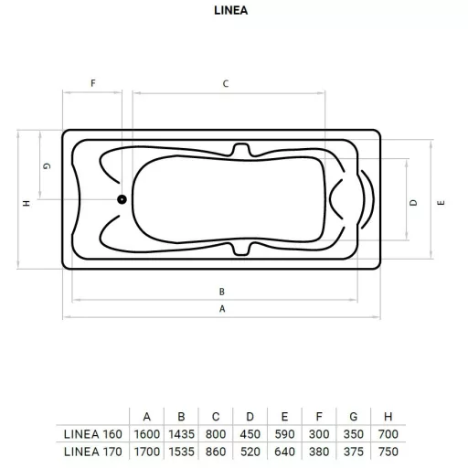 Favorit LINEA szaniter akril kád - előlappal - oldallappal- állvánnyal - 160 x 70 cm