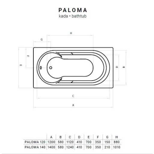 Favorit PALOMA szaniter akril kád - 120 x 70 cm
