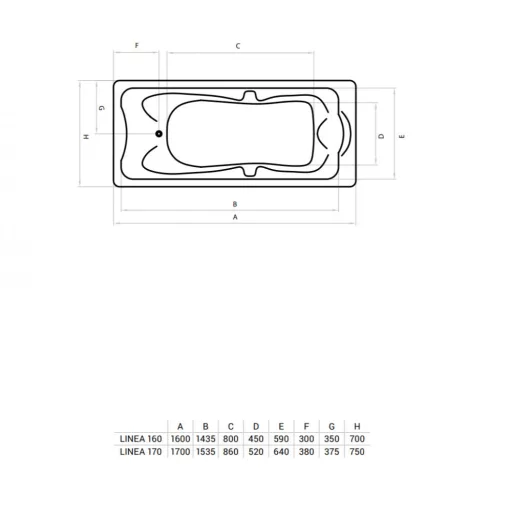 Favorit LINEA szaniter akril kád - 170 x 75 cm