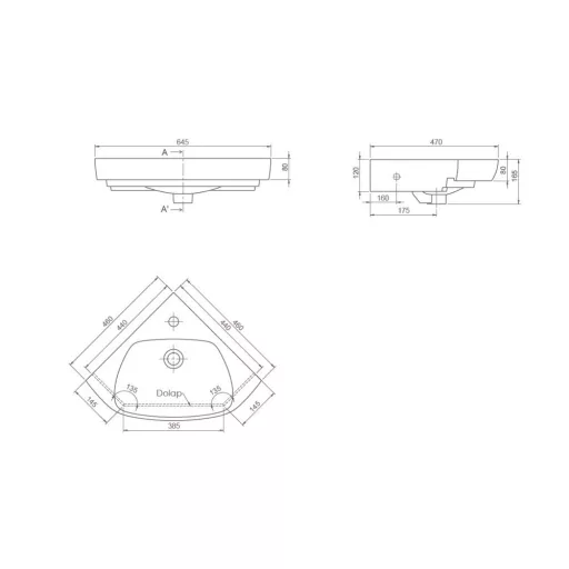 VivaStyle ARDA fali sarokszekrény CeraStyle ARDA porcelán sarokmosdóval 46 x 46 cm - BALOS