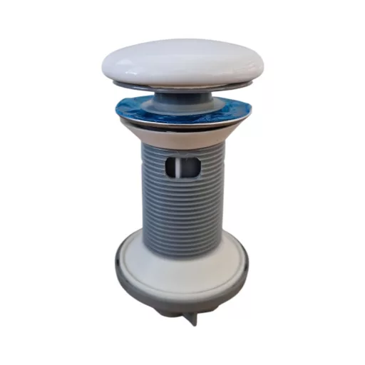 Klikk - klakk leeresztő - FÉNYES FEHÉR - porcelán - túlfolyós mosdókagylóhoz - 5/4" - Ø 73 mm