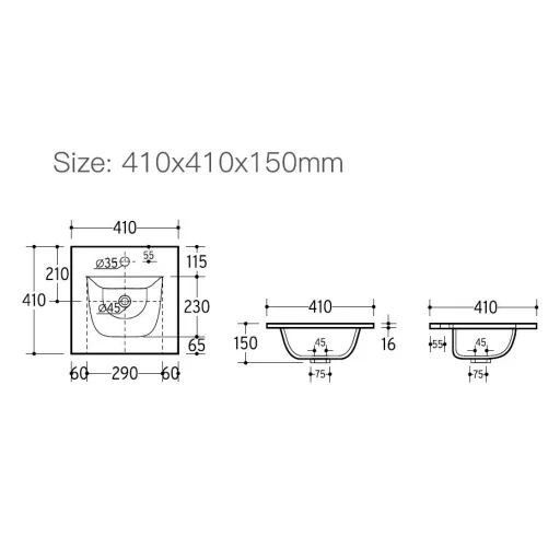 Eros SKY 3 - beépíthető mosdó - 41 x 41 cm