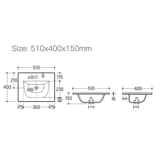 Eros SKY 3 - beépíthető mosdó - 51 x 40 cm