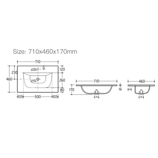 Eros SKY 1 - beépíthető mosdó - 71 x 46 cm