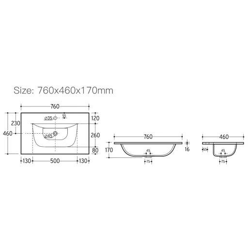 Eros SKY 1 - beépíthető mosdó - 76 x 46 cm