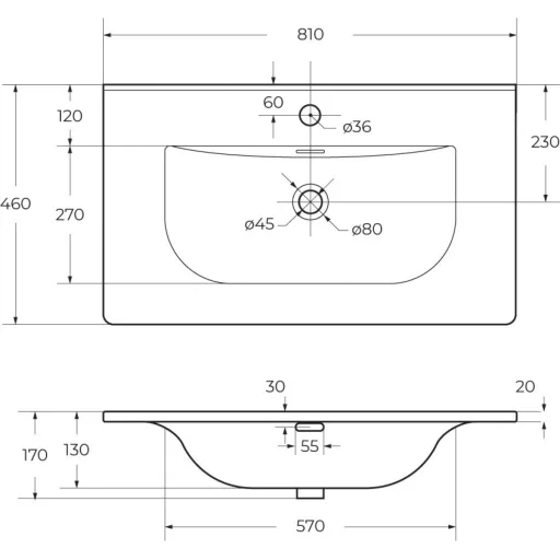 Eros SKY 1 - beépíthető mosdó - 81 x 46 cm