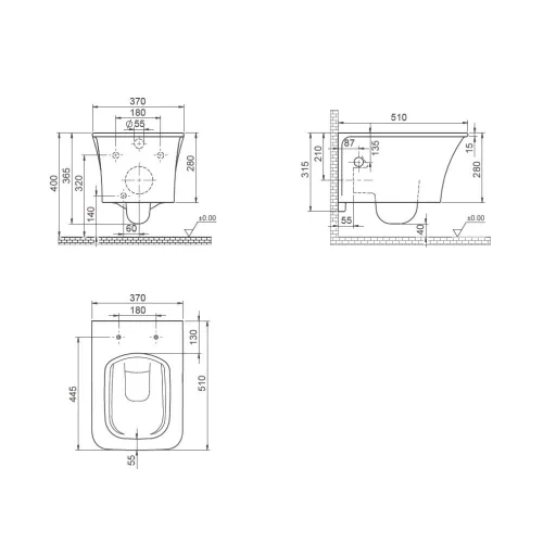 CeraStyle IBIZA fali WC - MATT FEHÉR - BEÉPÍTETT bidé funkcióval - perem nélküli