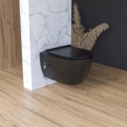 CeraStyle CITY fali WC - MATT FEKETE - BEÉPÍTETT bidé funkcióval - perem nélküli