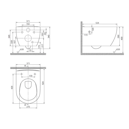 CeraStyle CITY fali WC - MATT FEKETE - BEÉPÍTETT bidé funkcióval - perem nélküli