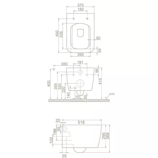 CeraStyle HERA fali WC - BEÉPÍTETT bidé funkcióval - rimless - perem nélküli