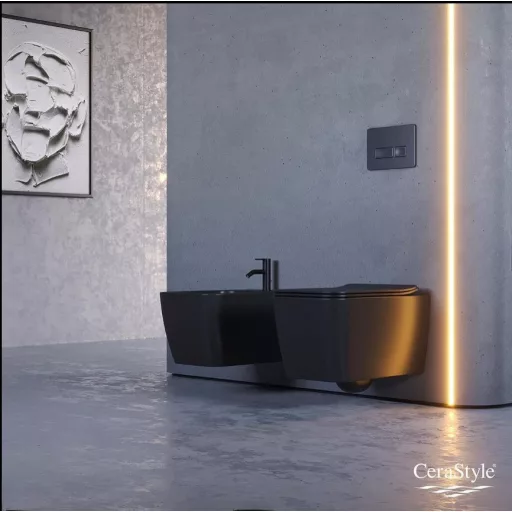 CeraStyle HERA fali WC - MATT FEKETE - rimless - perem nélküli - rejtett szerelésű