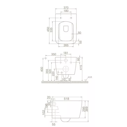CeraStyle HERA fali WC - MATT FEKETE - rimless - perem nélküli - rejtett szerelésű
