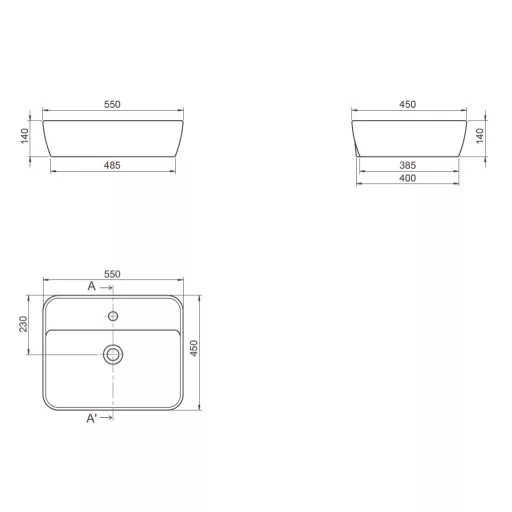 CeraStyle ONE - PULTRA ültethető - Top Counter mosdó - MATT BÉZS - csaplyukas - 55x45cm