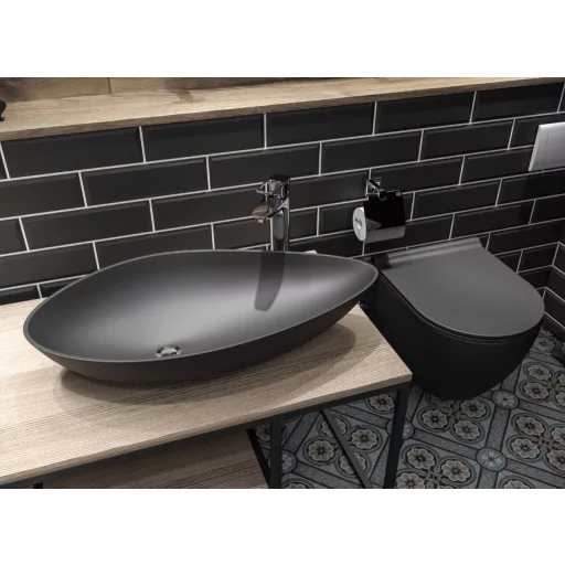 CeraStyle OLIVE - PULTRA ültethető - Top Counter - porcelán mosdó - MATT FEKETE - 60 x 35 cm