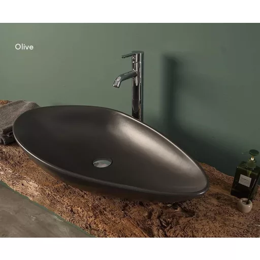 CeraStyle OLIVE - PULTRA ültethető - Top Counter - porcelán mosdó - MATT FEKETE -75 x 38 cm