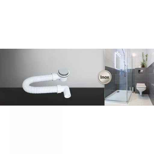 TEXO Exclusive zuhanytálca szifon Ø 60 mm rozsdamentes takaróval - Ø 5/4" x 0,4 m x Ø 40 mm