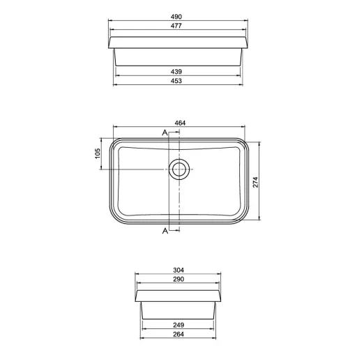 CeraStyle GRAND - PULTBA félig beültethető - Top Counter - porcelán mosdó - 49 x 30 cm