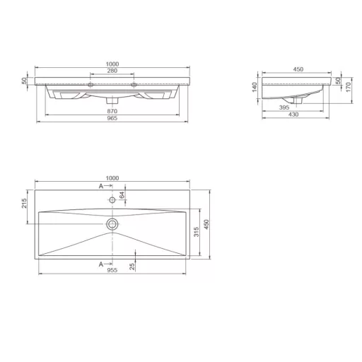 CeraStyle ELITE - porcelán mosdókagyló - 100 x 45 cm