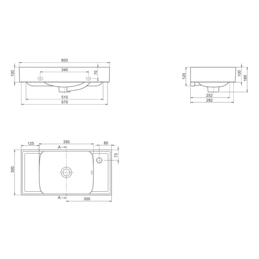 CeraStyle SHARP - JOBB CSAPLYUKAS - porcelán mosdókagyló - 60 x 30 cm